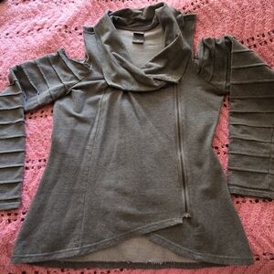 Her Universe Heather Grey Cold Shoulder Sweater with Zip Detail
